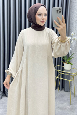 Hafsa İthal Aerobin Elbise 4003 Krem - 2