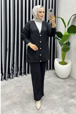 İdil Düğme Detaylı Triko Takım 1314 Siyah - 3