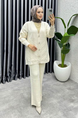 İdil Düğme Detaylı Triko Takım 1314 Taş - 3