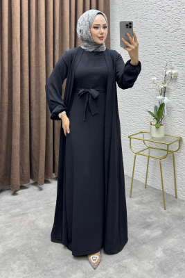 Betül İkili Abaya Elbise Takım 24686 Siyah - 1