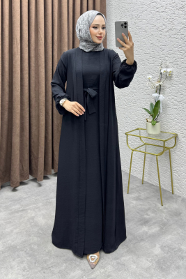 Betül İkili Abaya Elbise Takım 24686 Siyah - 3