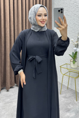 Betül İkili Abaya Elbise Takım 24686 Siyah - 2