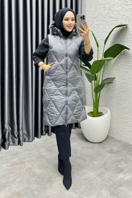 İkon Kapitone Şişme Yelek 4401 Gri - 3