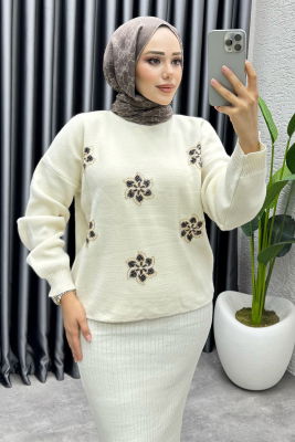  Irmak Çiçek Detaylı Triko Takım 1006 Taş - 2