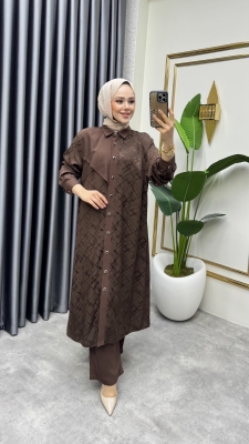  Jakarlı Kupra Takım 6223 Kahve - 1