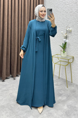 Betül İkili Abaya Elbise Takım 24686 Petrol - 3
