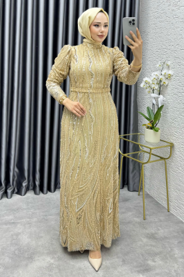 Maria Işıltılı Kalem Abiye 6644 Gold - 1