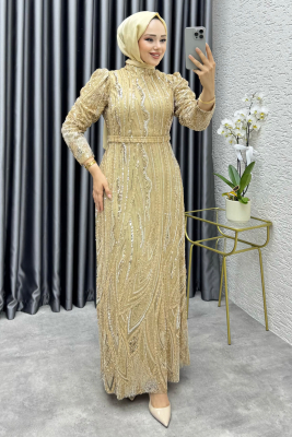 Maria Işıltılı Kalem Abiye 6644 Gold - 3