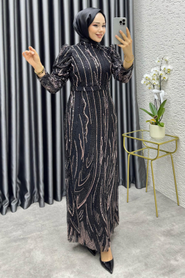 Maria Işıltılı Kalem Abiye 6644 Siyah - 1