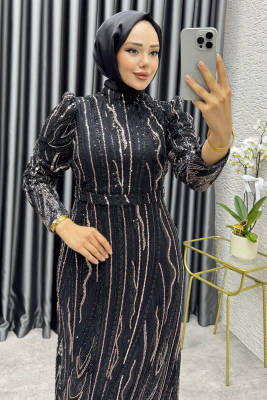 Maria Işıltılı Kalem Abiye 6644 Siyah - 2