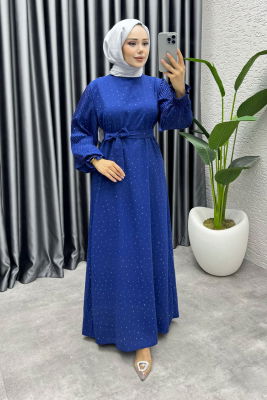 Nida Serpme Taş Detaylı Krep Elbise 6063 Laci - 2