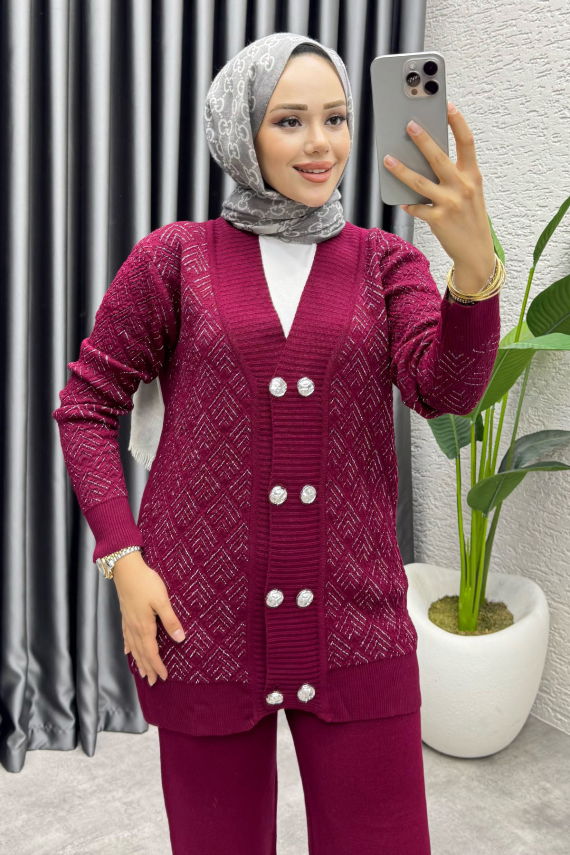 Nihal Simli Triko Takım 1321 Bordo - MT (1)