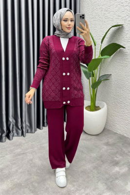 Nihal Simli Triko Takım 1321 Bordo - 3