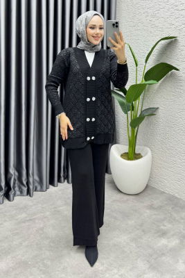  Nihal Simli Triko Takım 1321 Siyah - 1