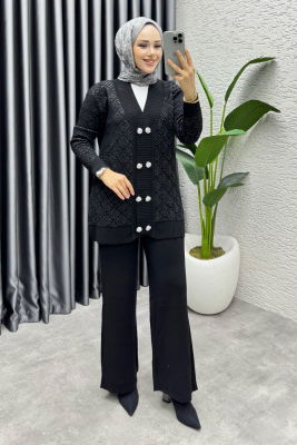  Nihal Simli Triko Takım 1321 Siyah - 3