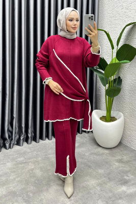Nil Şal Detay Triko Takım 1206 Bordo - 3