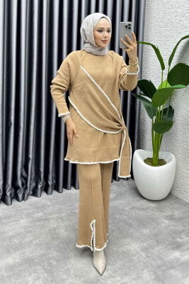 Nil Şal Detay Triko Takım 1206 Latte - 3