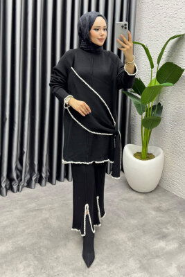 Nil Şal Detay Triko Takım 1206 Siyah - 1