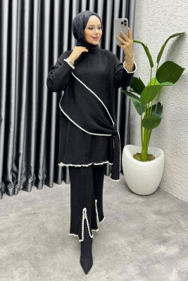Nil Şal Detay Triko Takım 1206 Siyah - 3