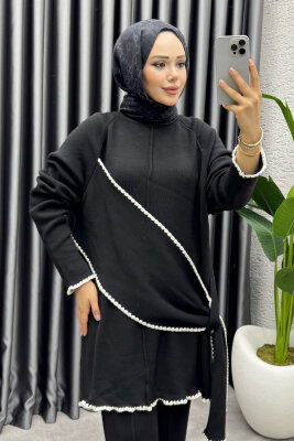 Nil Şal Detay Triko Takım 1206 Siyah - 2