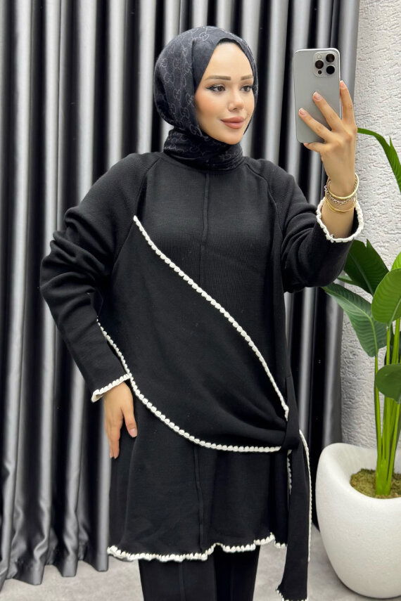 Nil Şal Detay Triko Takım 1206 Siyah - MT (1)