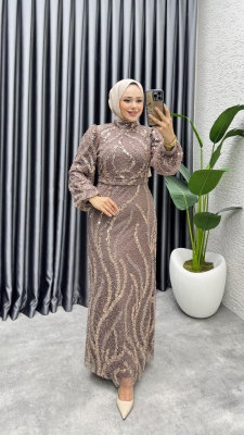 Nora Taşlı Kalem Abiye 8014 Pudra Vizyon - 1