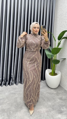 Nora Taşlı Kalem Abiye 8014 Pudra Vizyon - 2