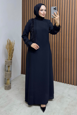 Otriş Detay Medine İpeği Ferace 2110 Siyah - 1