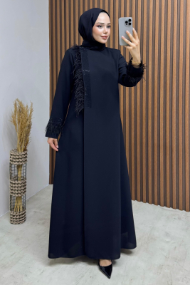 Otriş Detay Medine İpeği Ferace 2110 Siyah - 3