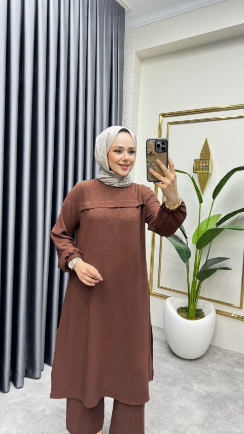 Pat Detaylı Aerobin İkili Takım 1990 Kahve - FON (1)