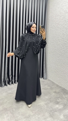 Pera İnci Detaylı Elbise 6633 Siyah - 2