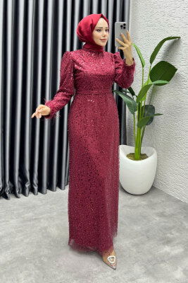  Sahra Otriş Detay Abiye 1004 Bordo - 3