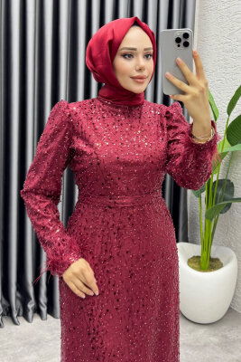  Sahra Otriş Detay Abiye 1004 Bordo - 2