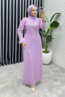  Sahra Otriş Detay Abiye 1004 Lila - 1