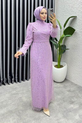  Sahra Otriş Detay Abiye 1004 Lila - 3