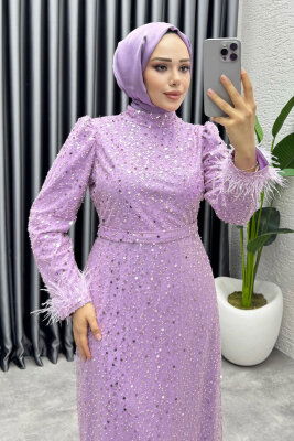  Sahra Otriş Detay Abiye 1004 Lila - 2