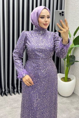  Sahra Otriş Detay Abiye 1004 Koyu Lila - 2