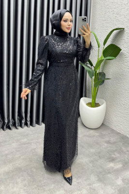 Sahra Otriş Detay Abiye 1004 Siyah - 3