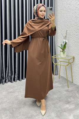Nur Krep Elbise 3057 Kahve - 3