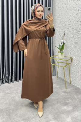 Nur Krep Elbise 3057 Kahve - 1