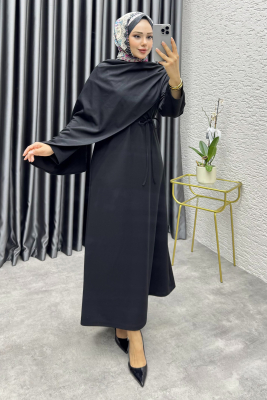 Nur Krep Elbise 3057 Siyah - 3