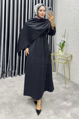 Nur Krep Elbise 3057 Siyah - 1