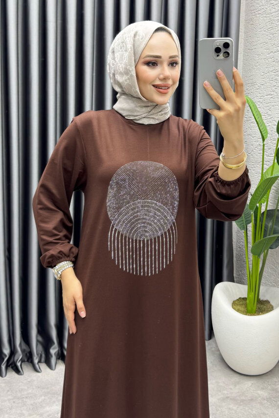 Sarnıç Elbise 3443 Kahve - UZ (1)