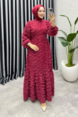 Sera Püsküllü Elbise 1001 Bordo - 3