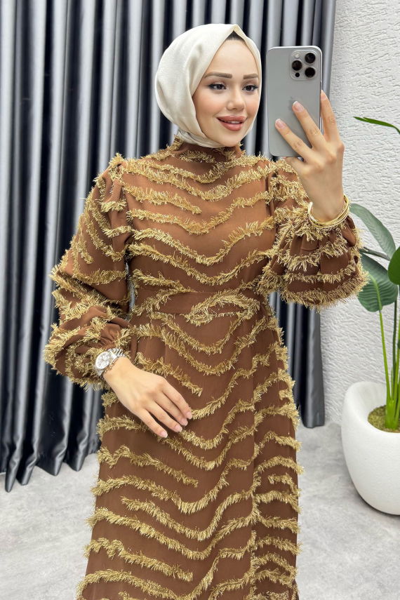 Sera Püsküllü Elbise 1001 Kahve - YGS (1)