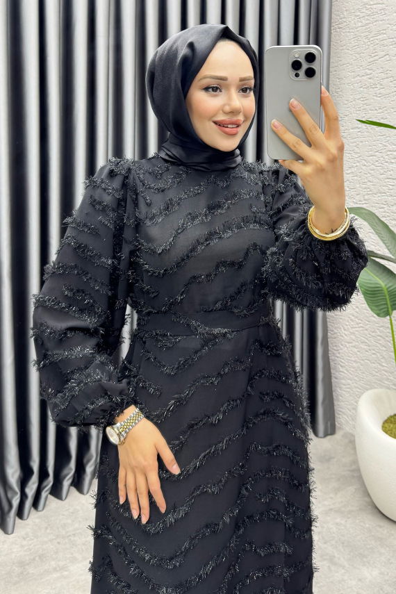 Sera Püsküllü Elbise 1001 Siyah - YGS (1)