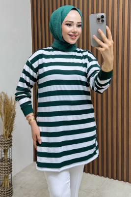 Şeritli Penye Tunik 4002 Zümrüt - 3