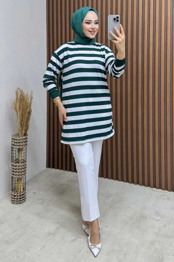 Şeritli Penye Tunik 4002 Zümrüt - BO (1)