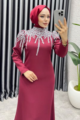 Sofia Pul Detaylı Abiye Elbise 6652 Bordo - 2