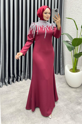 Sofia Pul Detaylı Abiye Elbise 6652 Bordo - 3